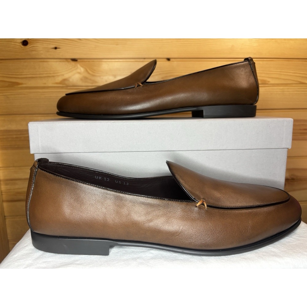 Santoni Men's Dark Brown Leather Vibe Slip On Loafers Shoes Size 13 US NEW $850
